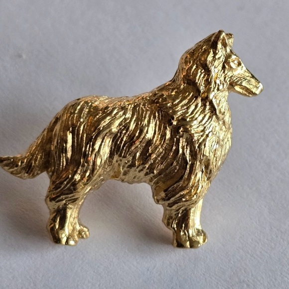 Vintage collie dog brooch pin gold tone sheltie Shetland sheepdog pup - Picture 3 of 9